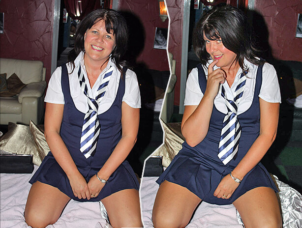 Naughty Mature cock sucker in School outfit