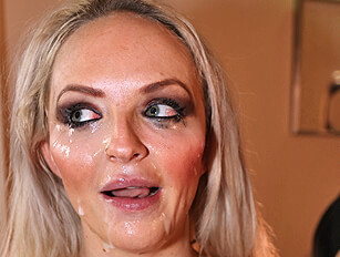 Blond cocksucker Louise Lee takes a face creaming
