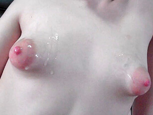 Cumming Over Her Small Puffy Tits