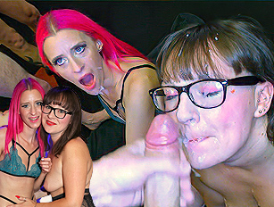 Heavily saturating the faces of Cherri and Roxy Lace with jizz