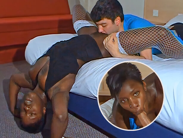 Eager younger white guys first taste of black pussy