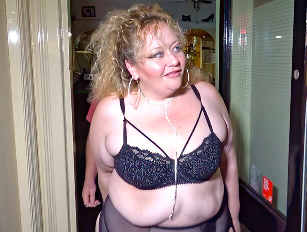 Amateur mature British BBW in lingerie and fishnets gets her shaven pussy fucked