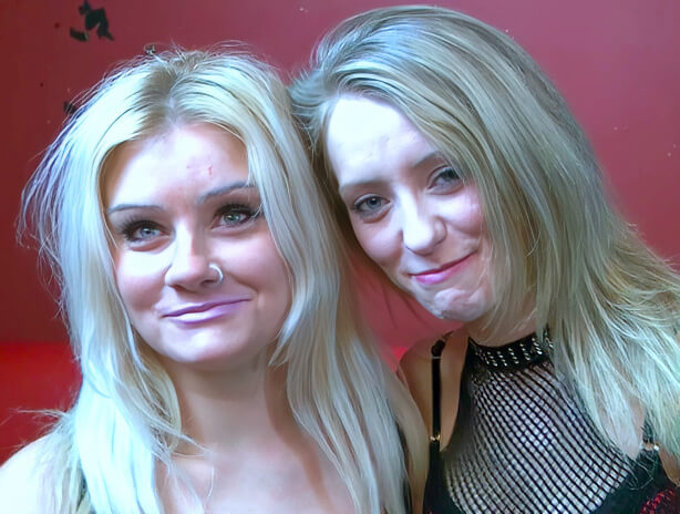 Jakki on the left takes all the cum facials