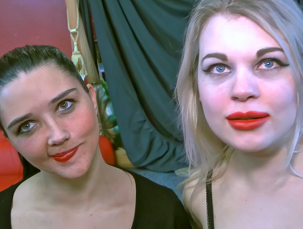 A pair of red lips ready for sucking cocks end with a massive face frosting of cum