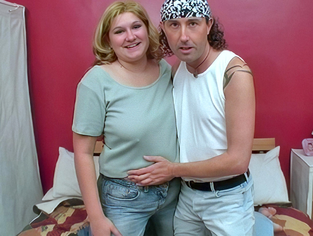 Plump and chubby bodied blonde gets fucked by a skinny man